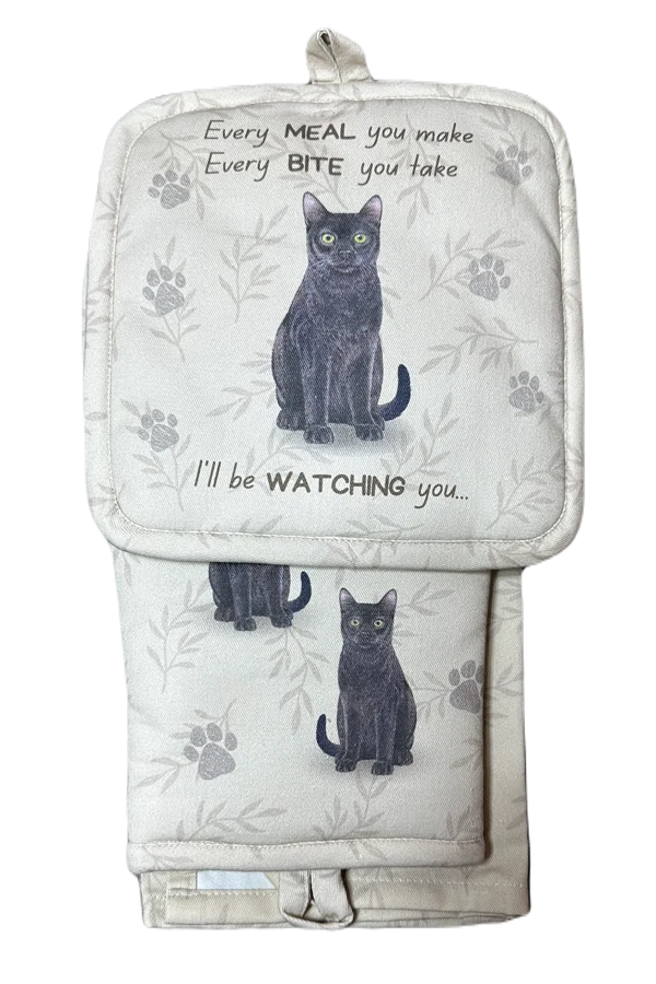 Black Cat Oven Mitt Set