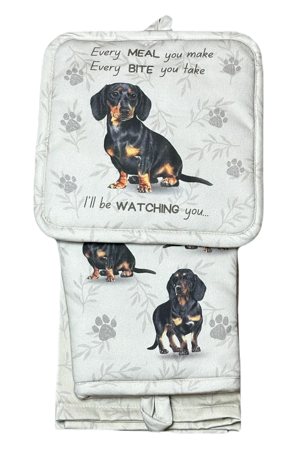 Black Dachshund Oven Mitt Set