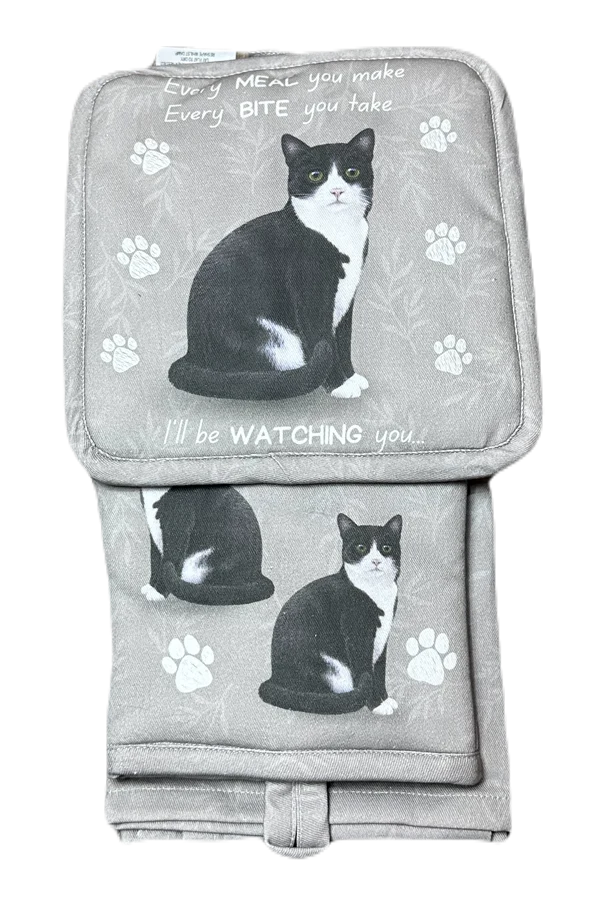Black & White Cat Oven Mitt Set