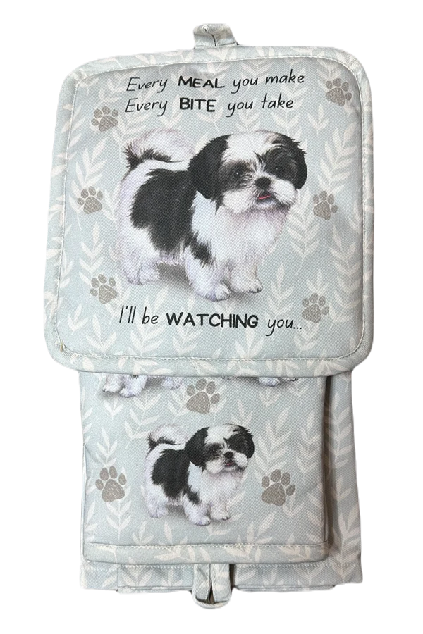 Black & White Shih Tzu Oven Mitt Set