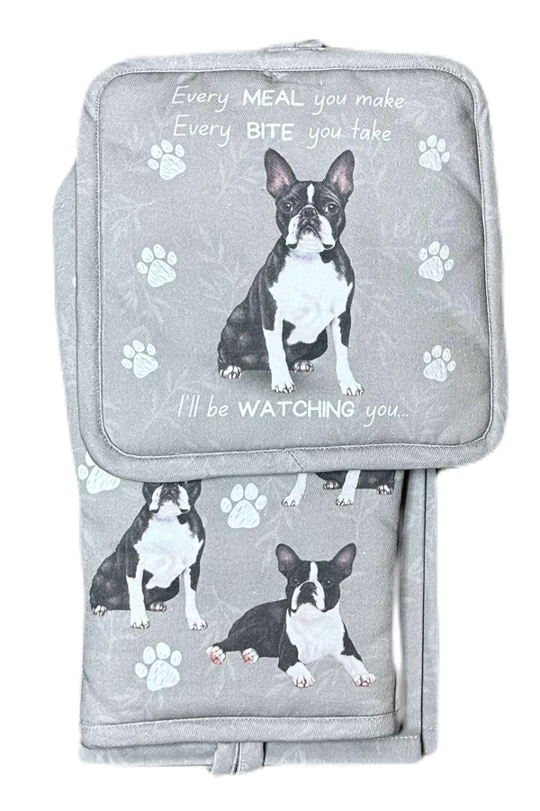 Boston Terrier Oven Mitt Set