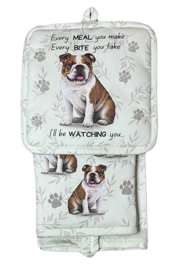 Bulldog Oven Mitt Set