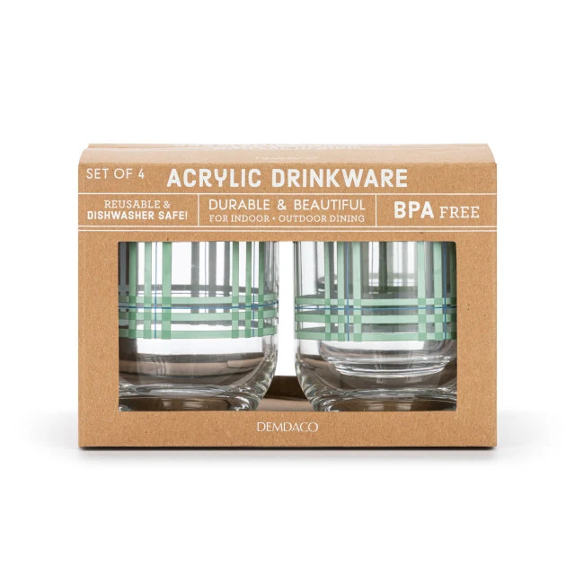 Green Plaid Glass Set