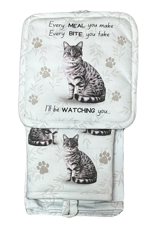 Silver Tabby Cat Oven Mitt Set