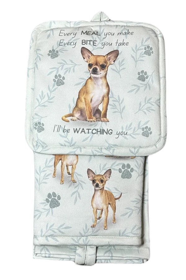 Tan Chihuahua Oven Mitt Set